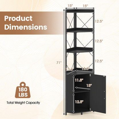 6-Tier Corner Bookshelf with Cabinet in black metal, 71in tall DirectDeals on Tampa Home & Garden Store