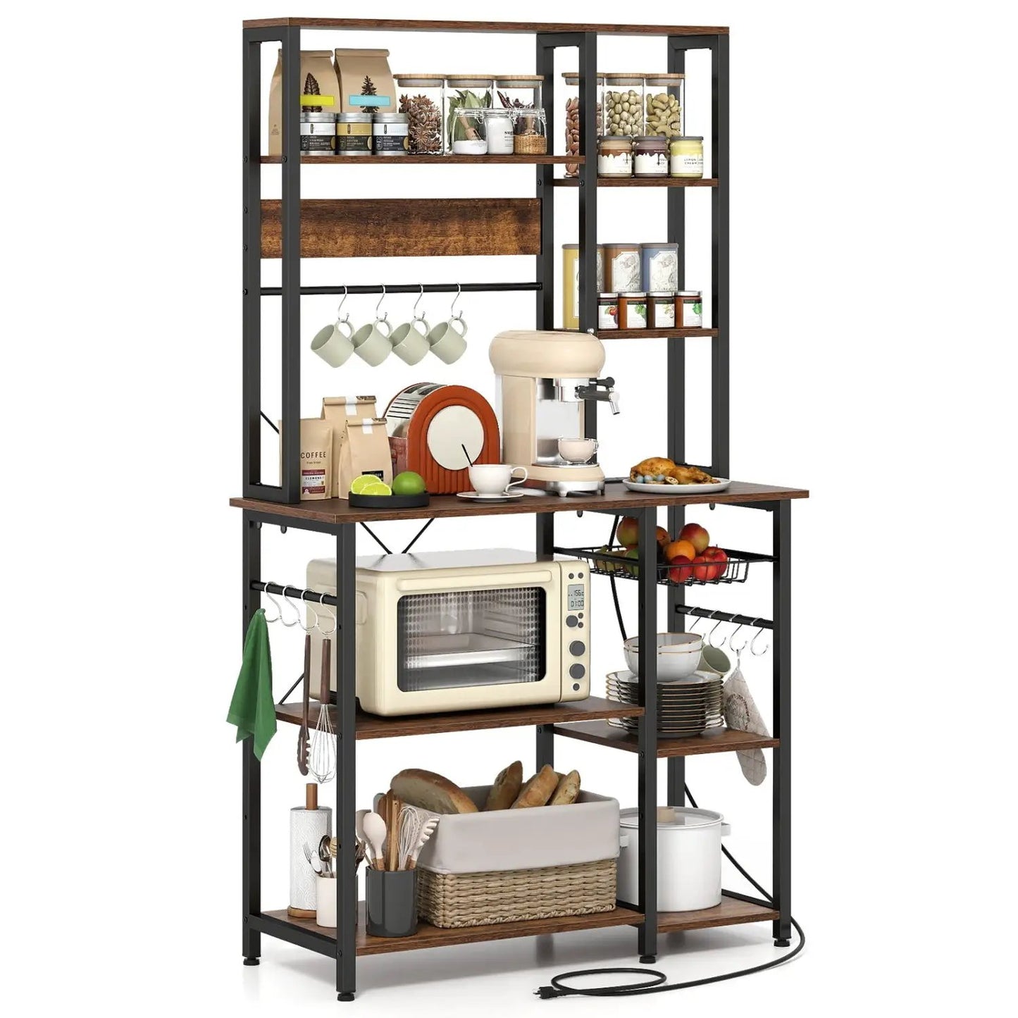 6-Tier Bakers Rack with Power Outlet Shelves