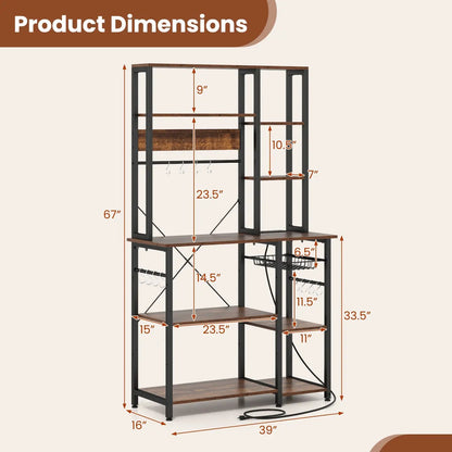 6-Tier Bakers Rack with Power Outlet Shelves