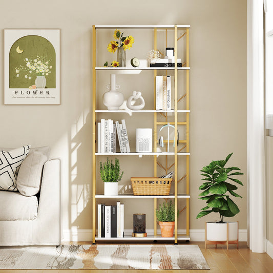 6-Tier Bookshelf Modern Geometric Bookcase with Heavy-duty Metal Frame and Anti-tipping Kits - Tampa Home & Garden Store