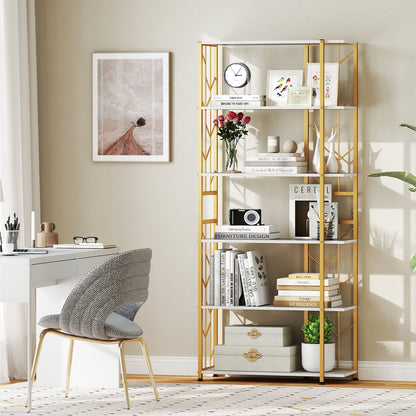 6-Tier Bookshelf Modern Geometric Bookcase with Heavy-duty Metal Frame and Anti-tipping Kits