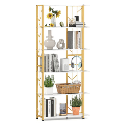 6-Tier Bookshelf Modern Geometric Bookcase with Heavy-duty Metal Frame and Anti-tipping Kits