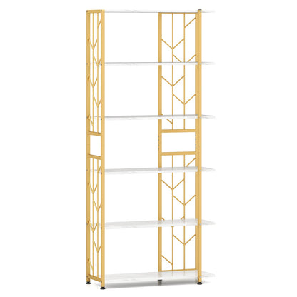 6-Tier Bookshelf Modern Geometric Bookcase with Heavy-duty Metal Frame and Anti-tipping Kits
