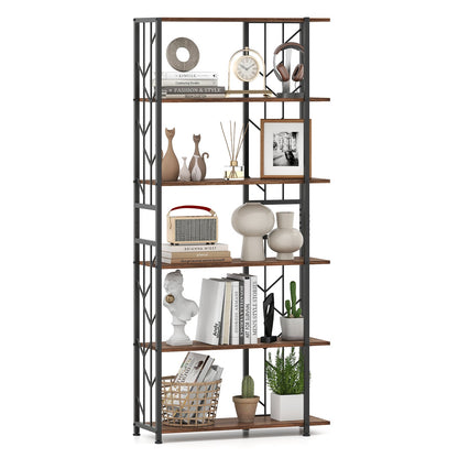 6-Tier Bookshelf Modern Geometric Bookcase with Heavy-duty Metal Frame and Anti-tipping Kits
