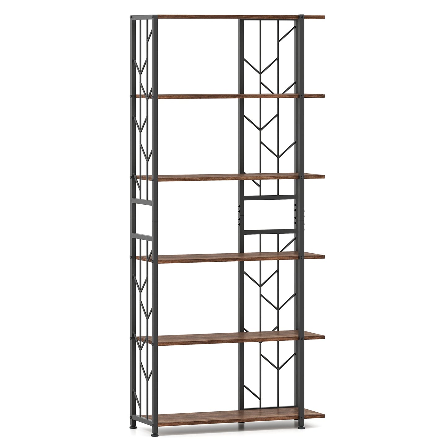 6-Tier Bookshelf Modern Geometric Bookcase with Heavy-duty Metal Frame and Anti-tipping Kits