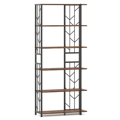 6-Tier Bookshelf Modern Geometric Bookcase with Heavy-duty Metal Frame and Anti-tipping Kits