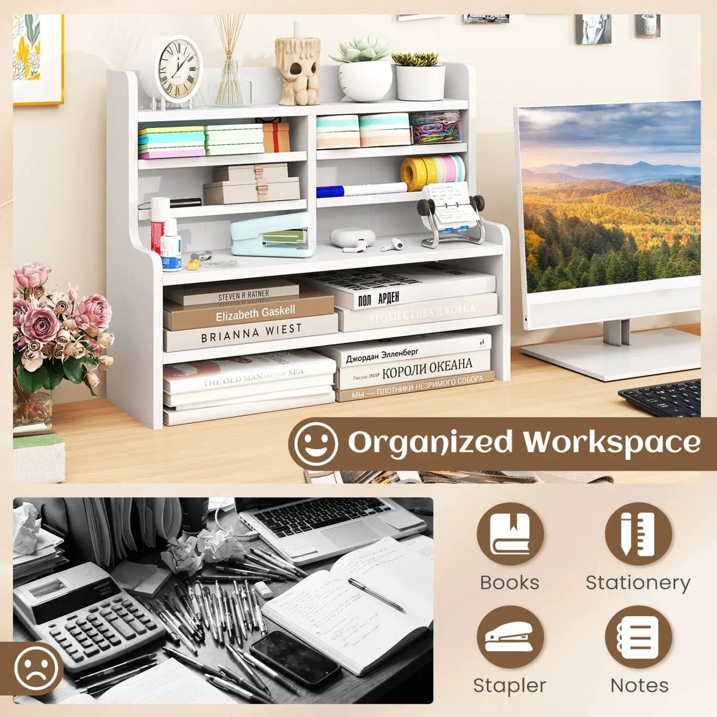 6-Tier Storage Rack with Removable Shelves White