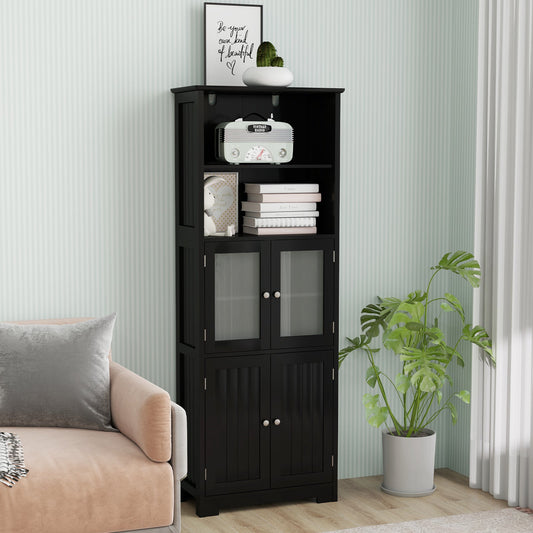 Mueble de Baño Independiente de 6 Niveles con 2 Compartimentos Abiertos y Estantes Ajustables - Negro