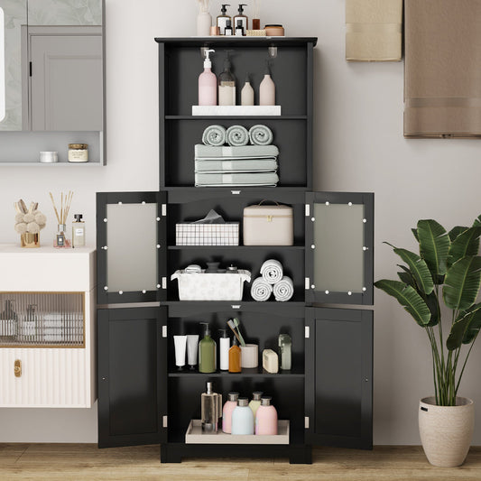 Mueble de Baño Independiente de 6 Niveles con 2 Compartimentos Abiertos y Estantes Ajustables - Negro