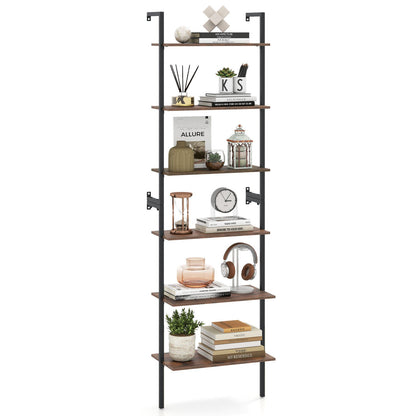 6-Tier ladder bookcase with metal frame, black finish and warm wood shelves on Tampa Home & Garden Store