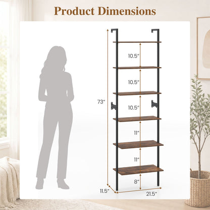 Bookcase DirectDeals 6-Tier Ladder Bookshelf with black metal frame and brown wood shelves on Tampa Home & Garden Store
