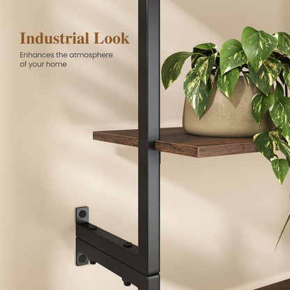 6-Tier Ladder Bookshelf with Metal Frame, black frame and dark wood shelves on Tampa Home & Garden Store