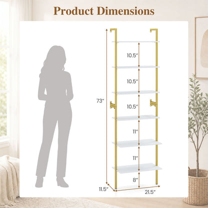 6-Tier Ladder Bookshelf with Metal Frame by DirectDeals, gold frame and white shelves on Tampa Home & Garden Store