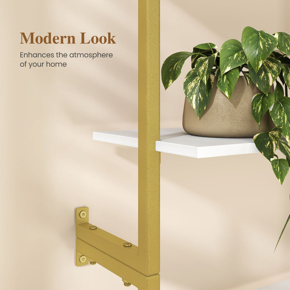 6-Tier ladder bookshelf with gold metal frame and white shelves DirectDeals on Tampa Home & Garden Store