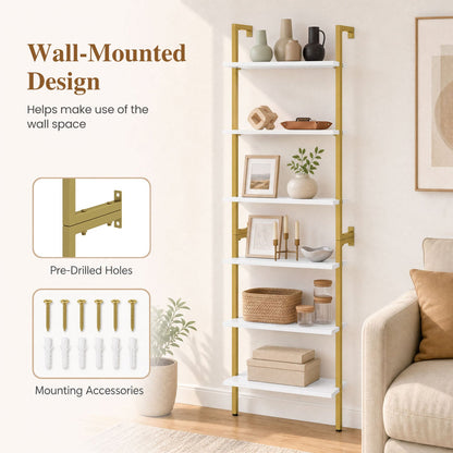 6-Tier ladder bookshelf with white shelves and gold metal frame DirectDeals bookcase on Tampa Home & Garden Store
