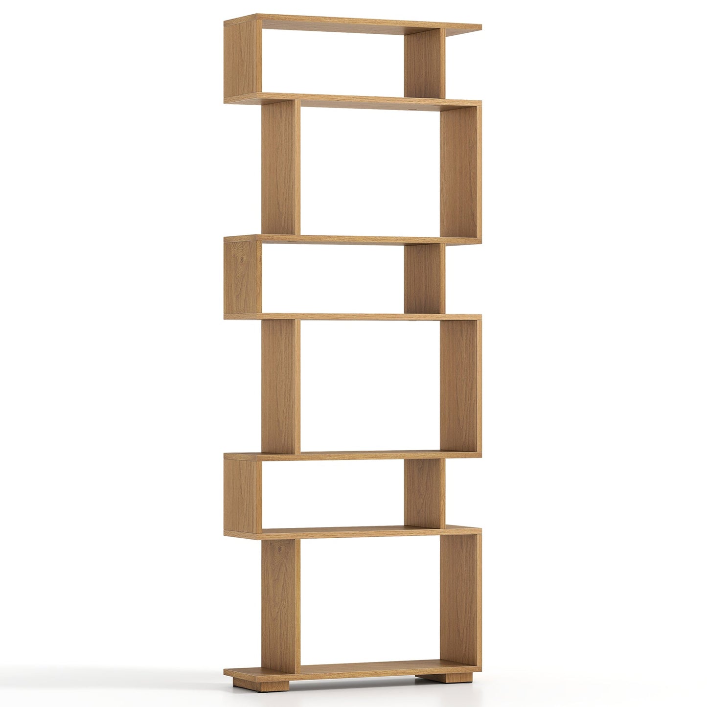 6-Tier Geometric Bookshelf with 2 Anti-Tipping Kits for Home Office-Brown