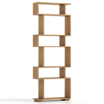 6-Tier Geometric Bookshelf with 2 Anti-Tipping Kits for Home Office-Brown