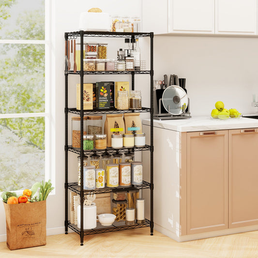 6-Tier Metal Storage Shelving Unit with V-Shaped Wire Rack and 900 LBS Capacity-Black