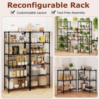 6-Tier Metal Storage Shelving Unit with V-Shaped Wire Rack and 900 LBS Capacity-Black