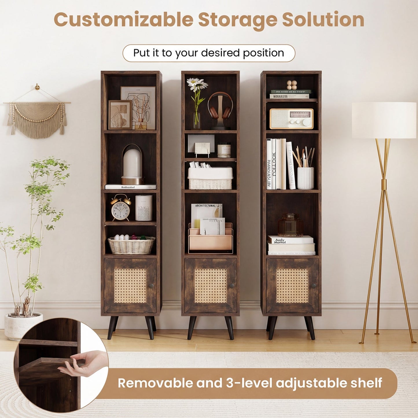6-Tier Tall Narrow Bookcase 54 Inches Slim Storage Cabinet