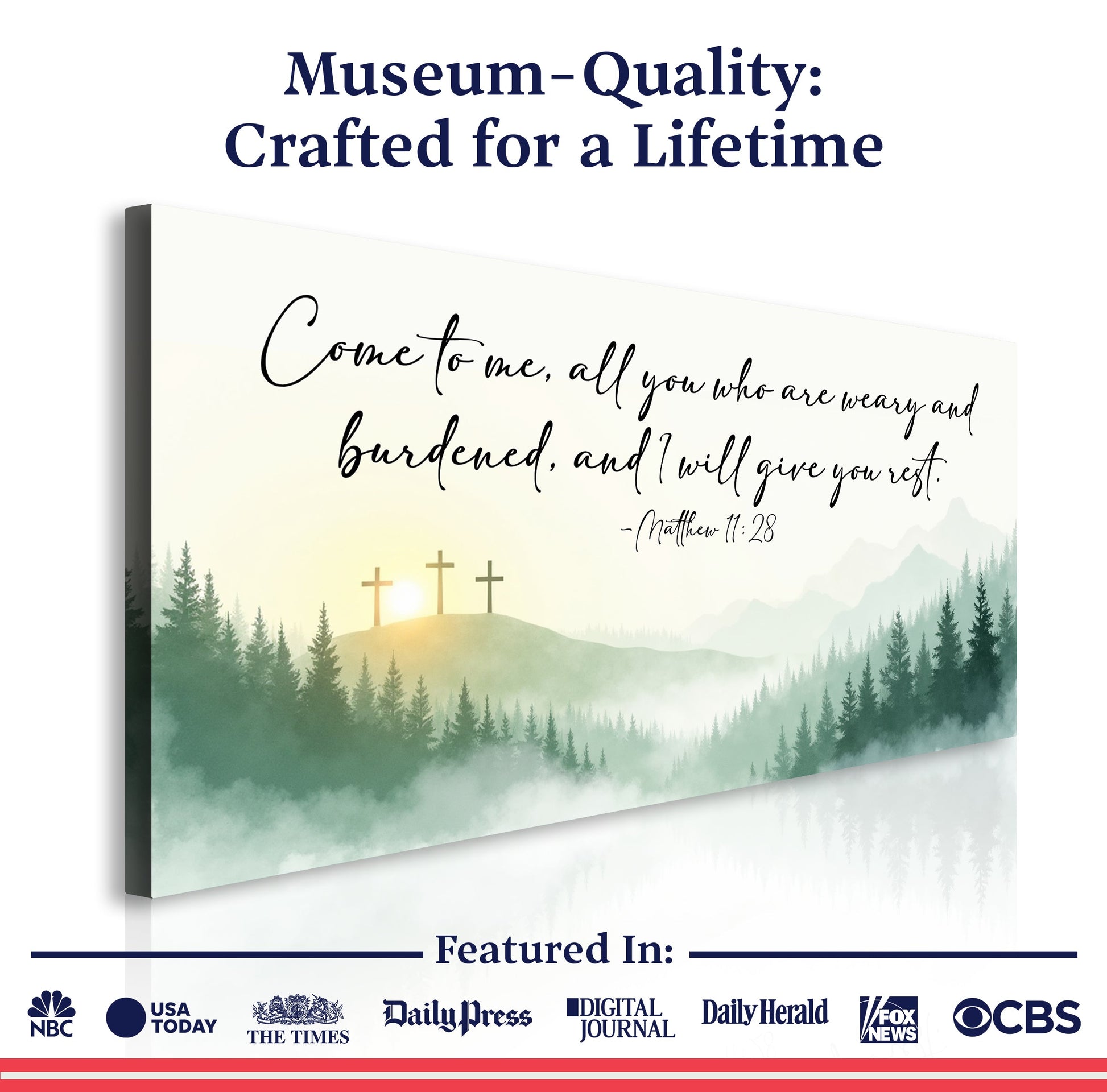 Canvas Come To Me - Matthew 11:28 Faith Sign by Tailored Canvases with sunrise and crosses on Tampa Home & Garden Store