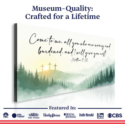 Canvas Come To Me - Matthew 11:28 Faith Sign by Tailored Canvases with sunrise and crosses on Tampa Home & Garden Store