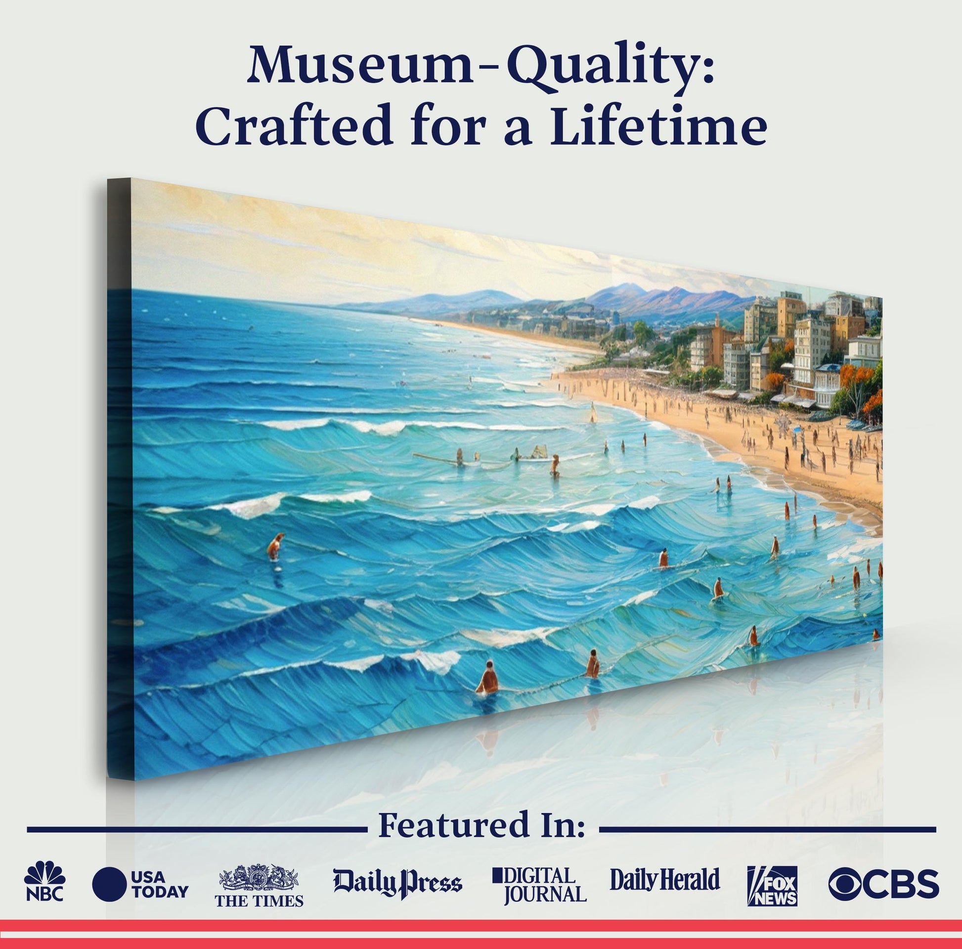 Beach Days Wall Art XIV canvas by Tailored Canvases with a blue coastal scene and beach town on Tampa Home & Garden Store