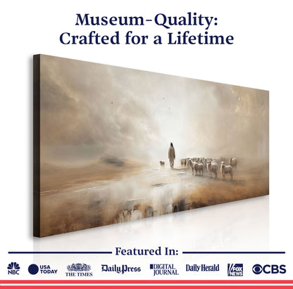 Canvas 99 Faith Wall Art XIII by Tailored Canvases, beige desert scene with shepherd and flock on Tampa Home & Garden Store