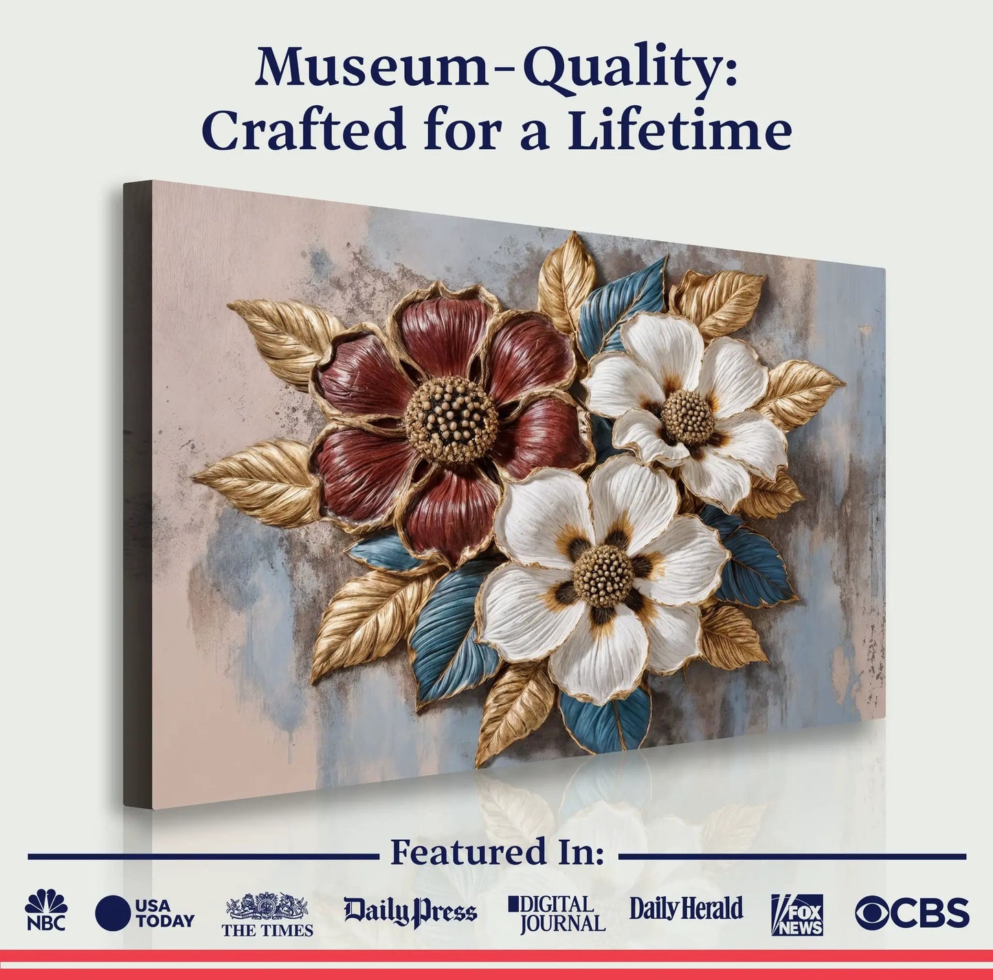 Floral Symphony Wall Art II canvas by Tailored Canvases with white, red and blue petals on Tampa Home & Garden Store