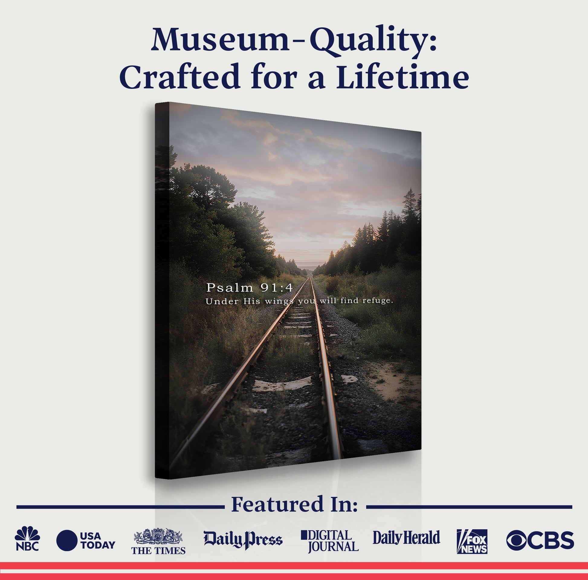 Tailored Canvases canvas wall art Psalm 91:4 Under His Wings Refuge forest rail track on Tampa Home & Garden Store
