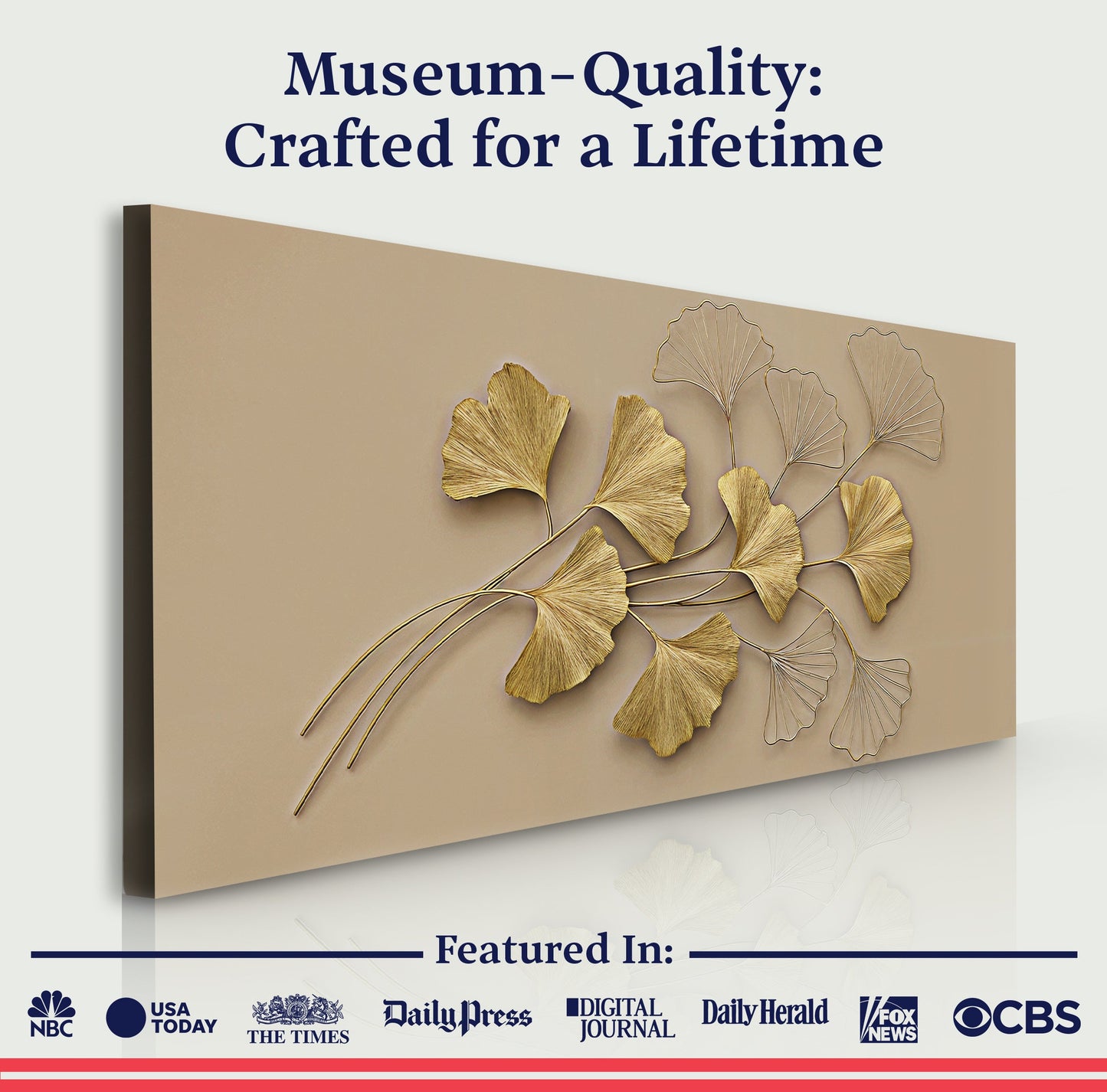 Golden Botanical Wall Art canvas by Tailored Canvases, beige canvas with gold leaves on Tampa Home & Garden Store