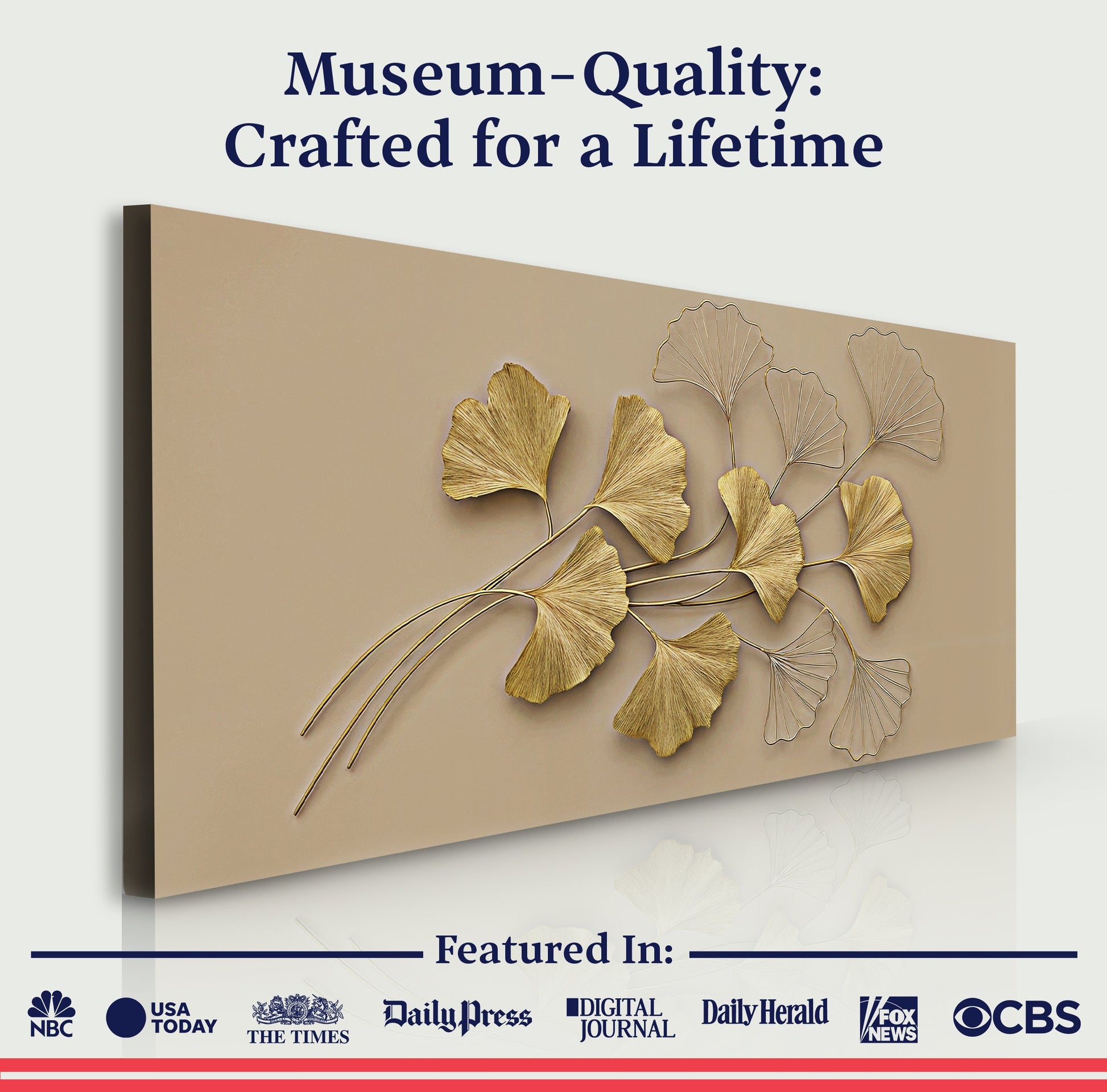 Golden Botanical Wall Art canvas by Tailored Canvases, beige canvas with gold leaves on Tampa Home & Garden Store