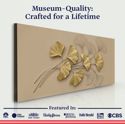Golden Botanical Wall Art canvas by Tailored Canvases, beige canvas with gold leaves on Tampa Home & Garden Store