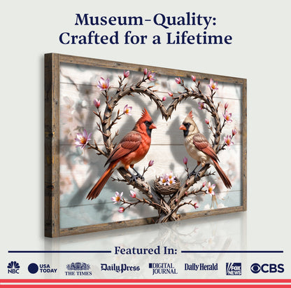 3D Cardinals Wall Art V by Tailored Canvases, rustic wood frame with cardinals on blossoms on Tampa Home & Garden Store