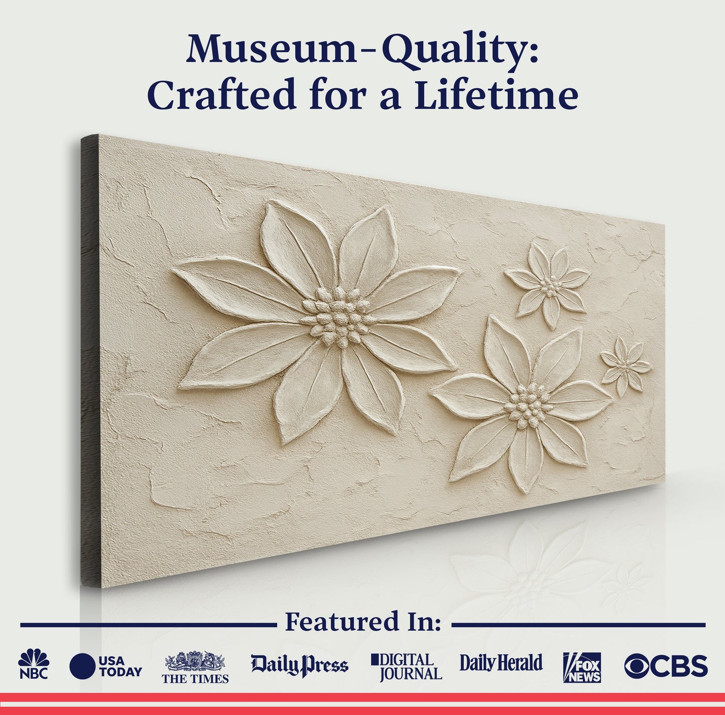 Floral Abstract Wall Art V canvas by Tailored Canvases; beige embossed flower relief on crafting canvas on Tampa Home & Garden Store