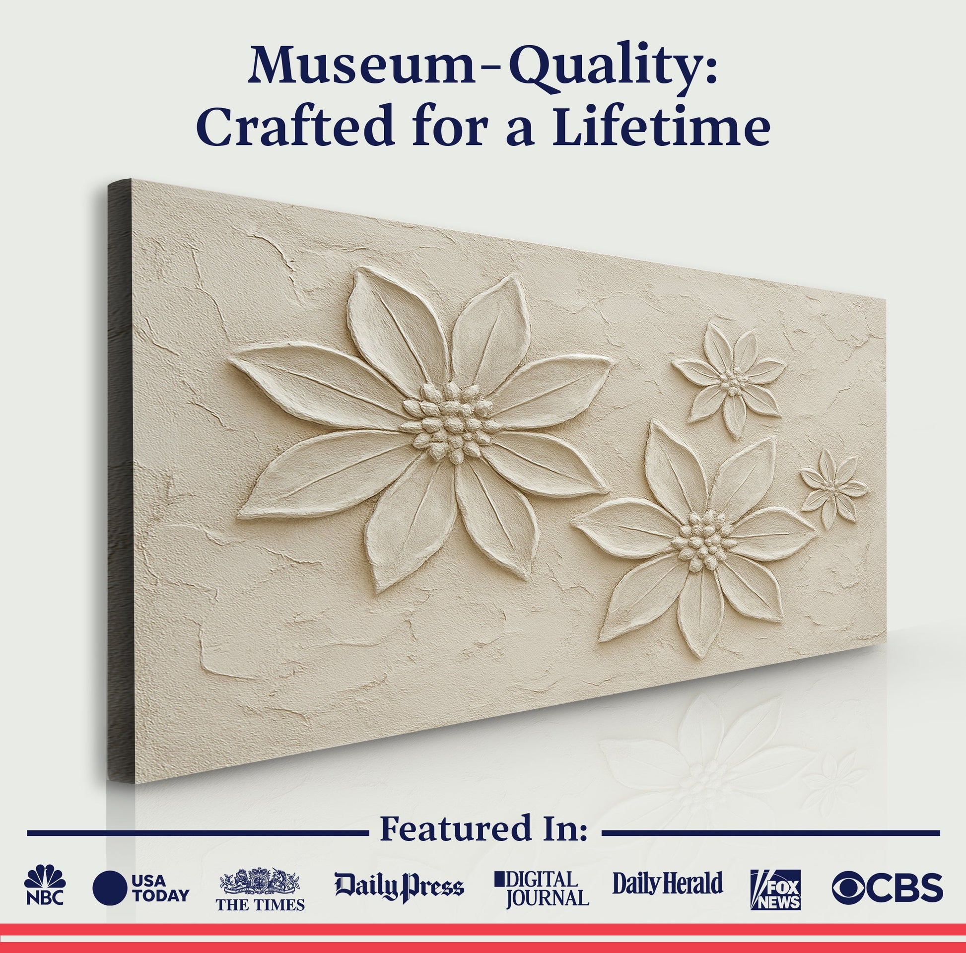 Floral Abstract Wall Art V canvas by Tailored Canvases; beige embossed flower relief on crafting canvas on Tampa Home & Garden Store