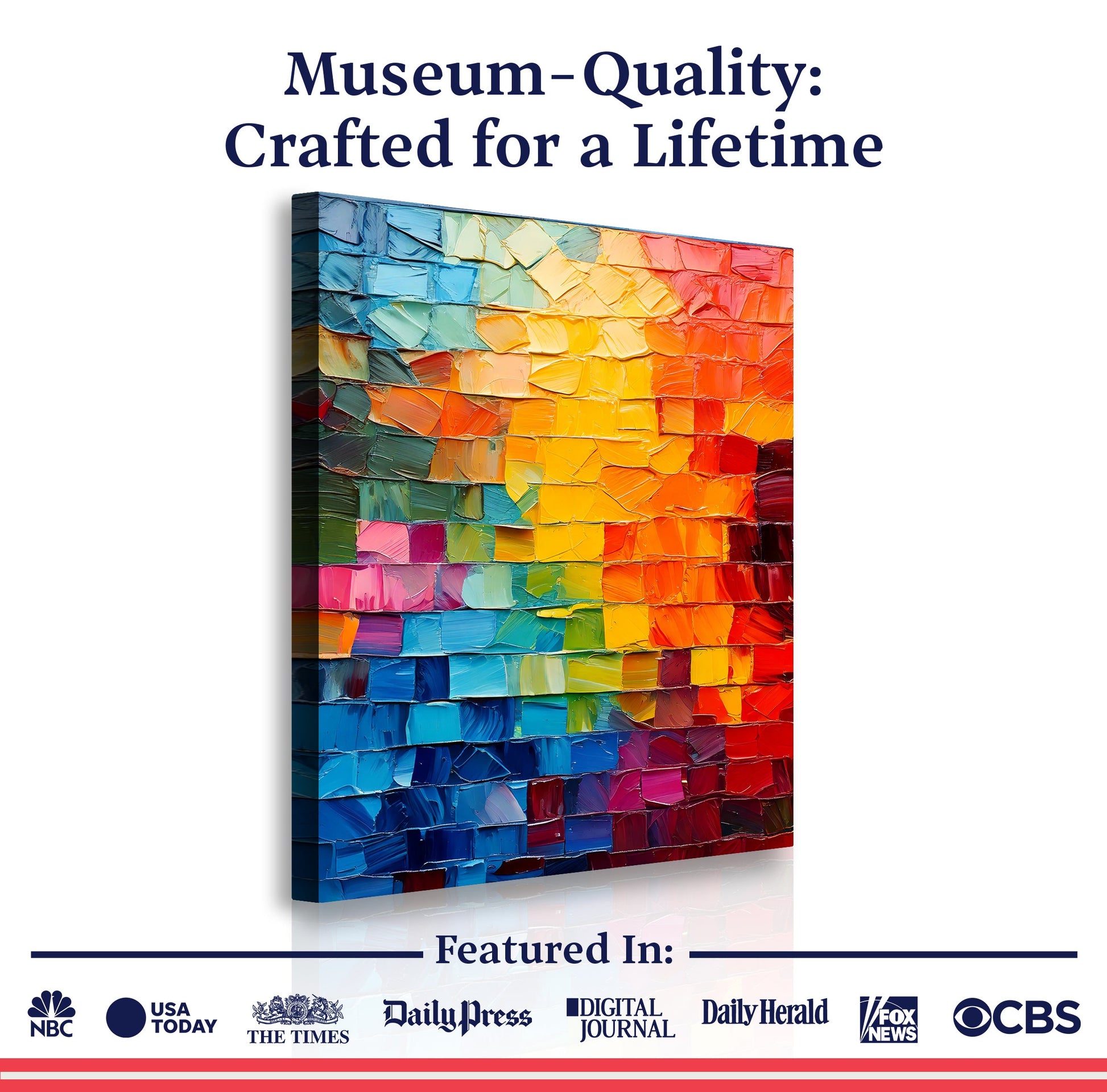Spectrum Mosaic Wall Art canvas by Tailored Canvases in a vivid rainbow mosaic texture on Tampa Home & Garden Store