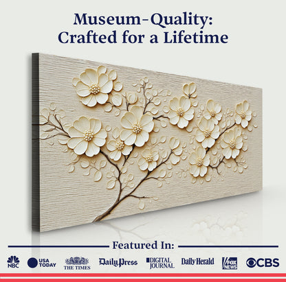 Minimalist Wall Art VIII canvas with cream floral relief on light wood background on Tampa Home & Garden Store
