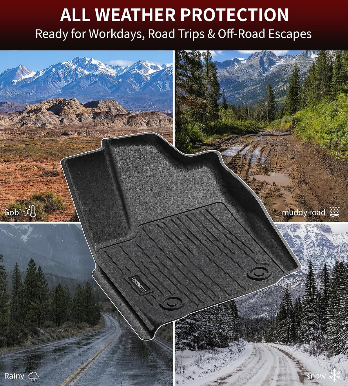 Umbrauto all-weather floor mat for Toyota Tundra CrewMax, black TPE, front & rear 2-row on Tampa Home & Garden Store