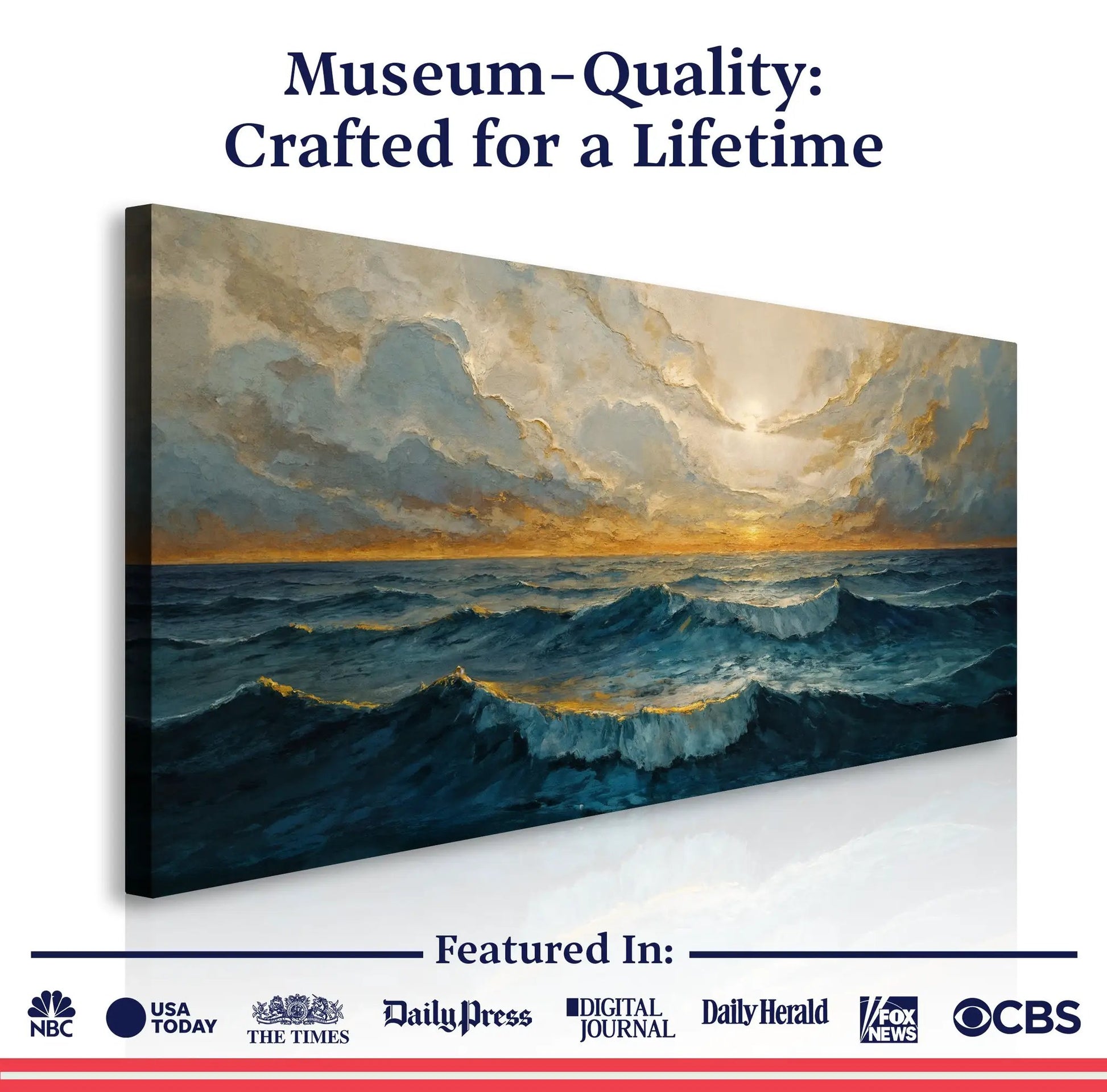 Waterscape Abstract Wall Art XI canvas shows moody waves, dramatic sky with golden glow on Tampa Home & Garden Store