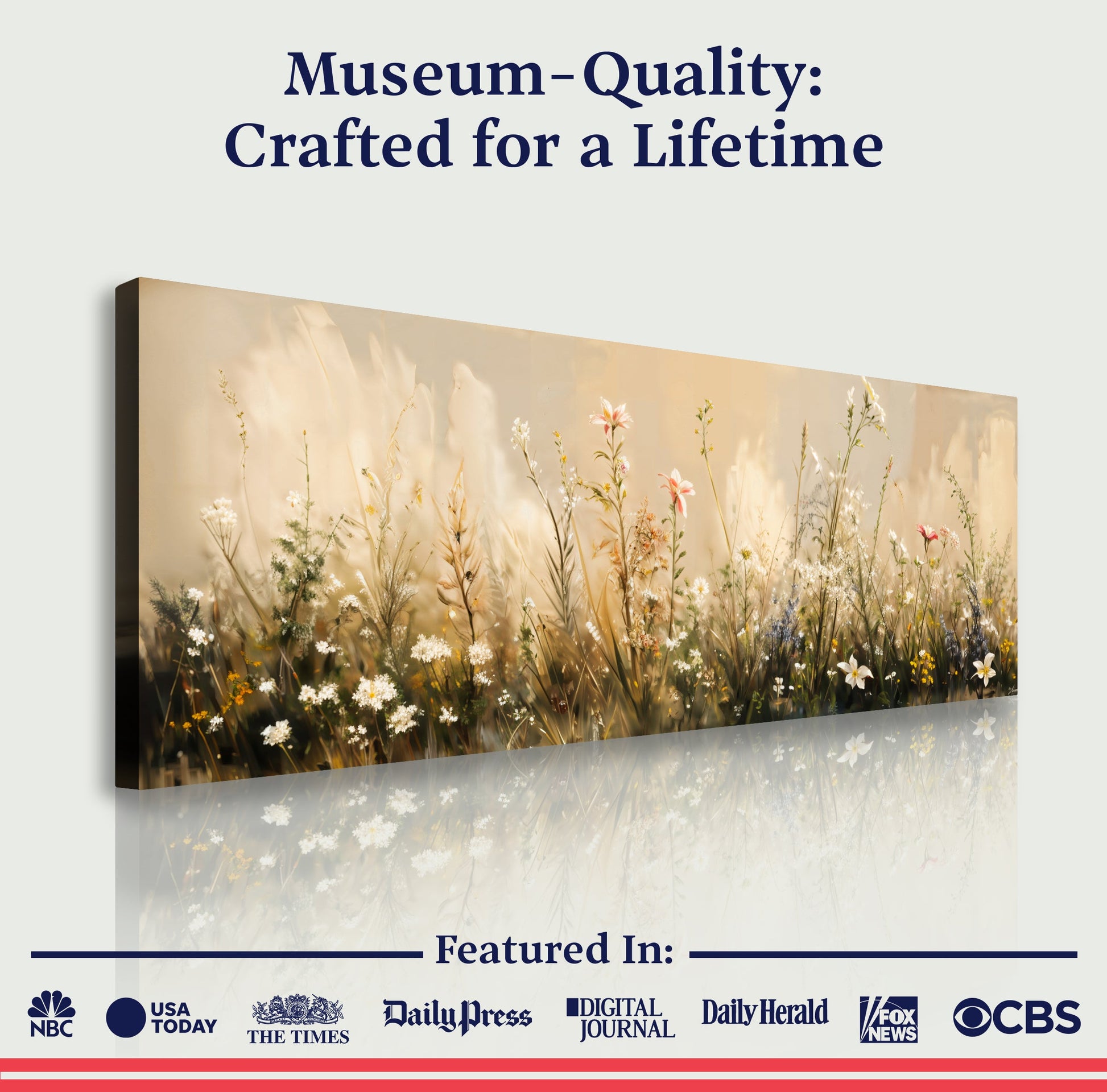 Flower Field Wall Art Canvas by Tailored Canvases depicting a beige wildflower field on Tampa Home & Garden Store