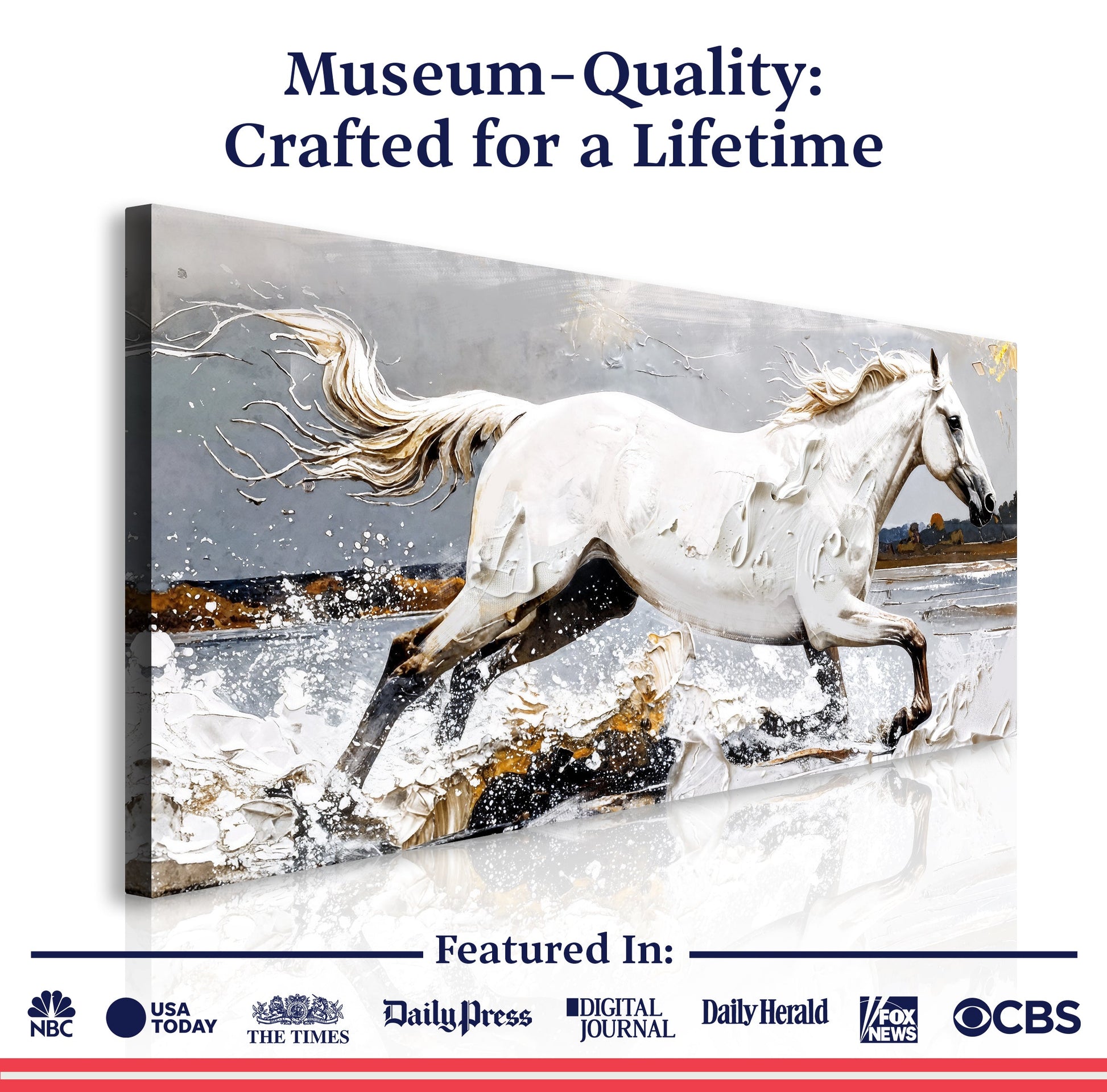 Modern Abstract Horse Wall Art canvas Tailored Canvases white horse in motion on snowy backdrop on Tampa Home & Garden Store