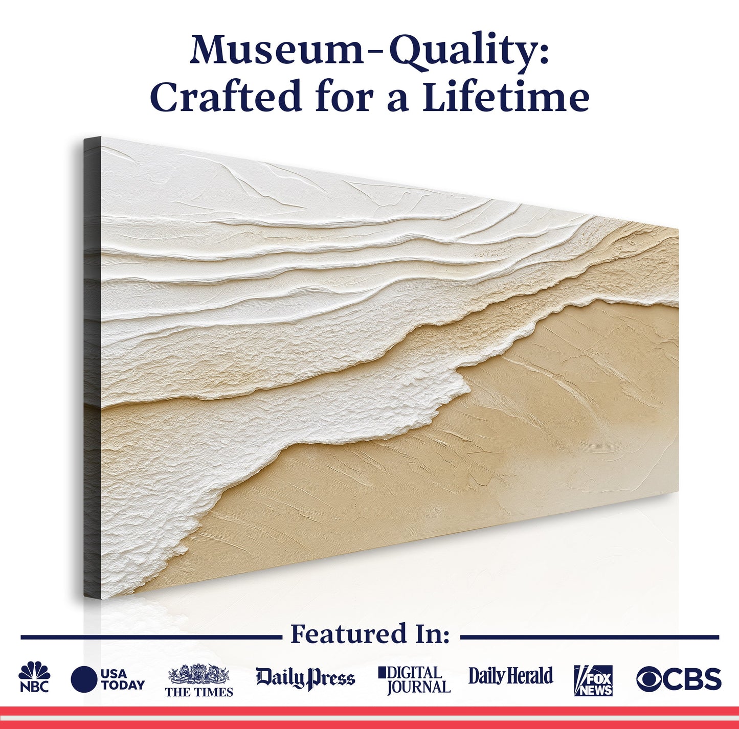 Neutral Ocean Waves Wall Art canvas by Tailored Canvases with beige and white textured waves on Tampa Home & Garden Store