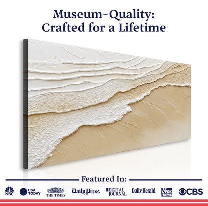 Neutral Ocean Waves Wall Art canvas by Tailored Canvases with beige and white textured waves on Tampa Home & Garden Store