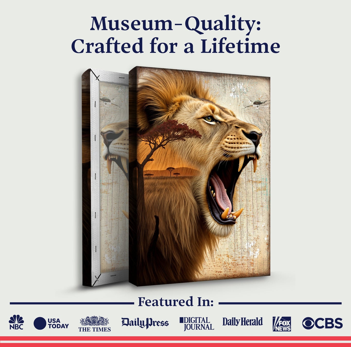 Lion Double Exposure Wall Art canvas by Tailored Canvases, 3-panel wildlife print on Tampa Home & Garden Store