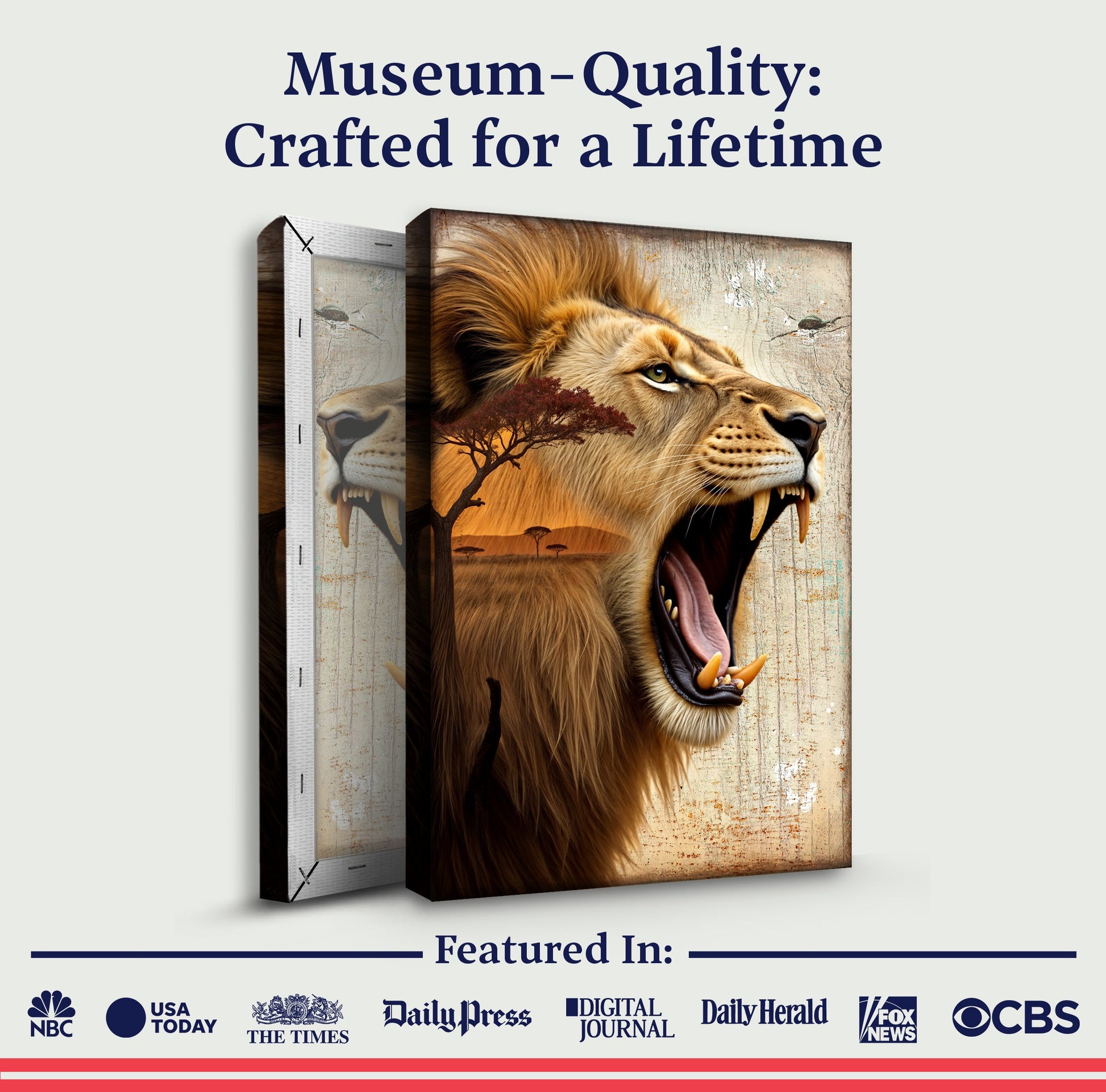Lion Double Exposure Wall Art canvas by Tailored Canvases, 3-panel wildlife print on Tampa Home & Garden Store