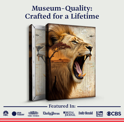 Lion Double Exposure Wall Art canvas by Tailored Canvases, 3-panel wildlife print on Tampa Home & Garden Store