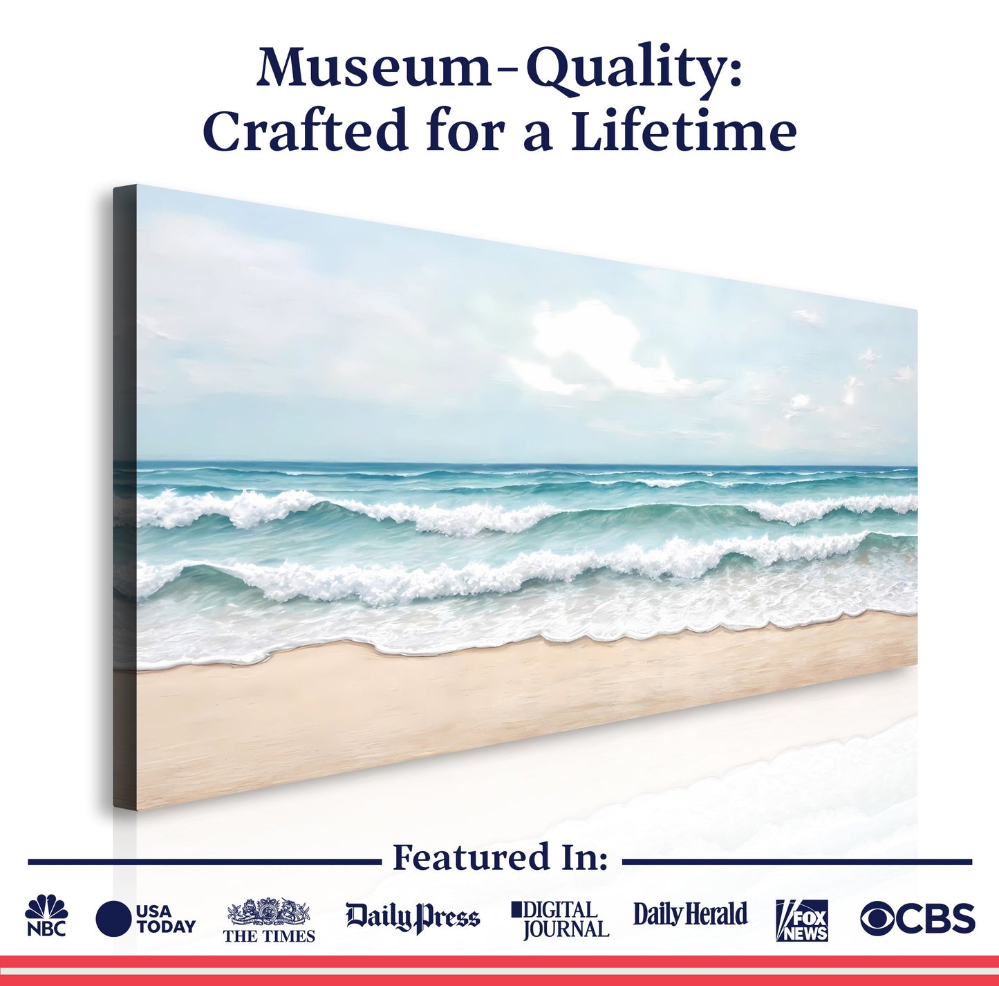 Serene Ocean Wave Coastal Wall Art canvas by Tailored Canvases; ocean waves and sandy beach on Tampa Home & Garden Store