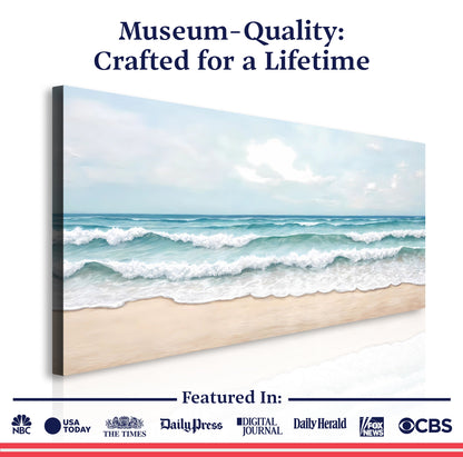 Serene Ocean Wave Coastal Wall Art canvas by Tailored Canvases; ocean waves and sandy beach on Tampa Home & Garden Store