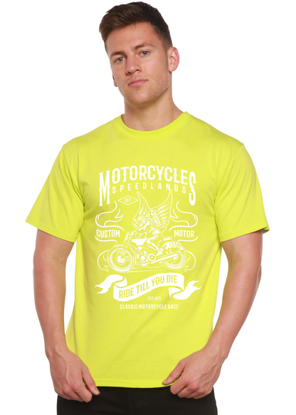 Motorcycles graphic tee neon yellow bamboo viscose/organic cotton by Spun Bamboo on Tampa Home & Garden Store